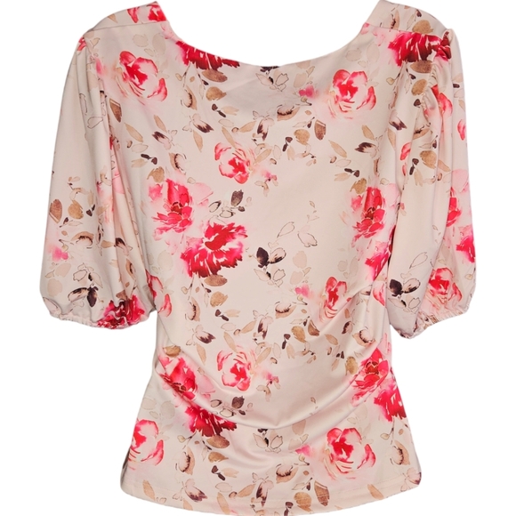NWT Bebe Floral Printed Sweetheart Neckline Short Puffer Sleeve Top - Picture 2 of 3